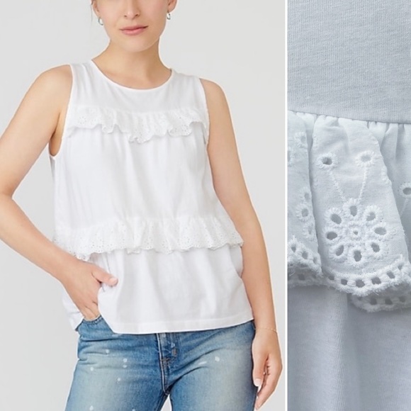 J. Crew Tops - J. Crew Top Tiered Eyelet Lace Ruffle Tank NWT